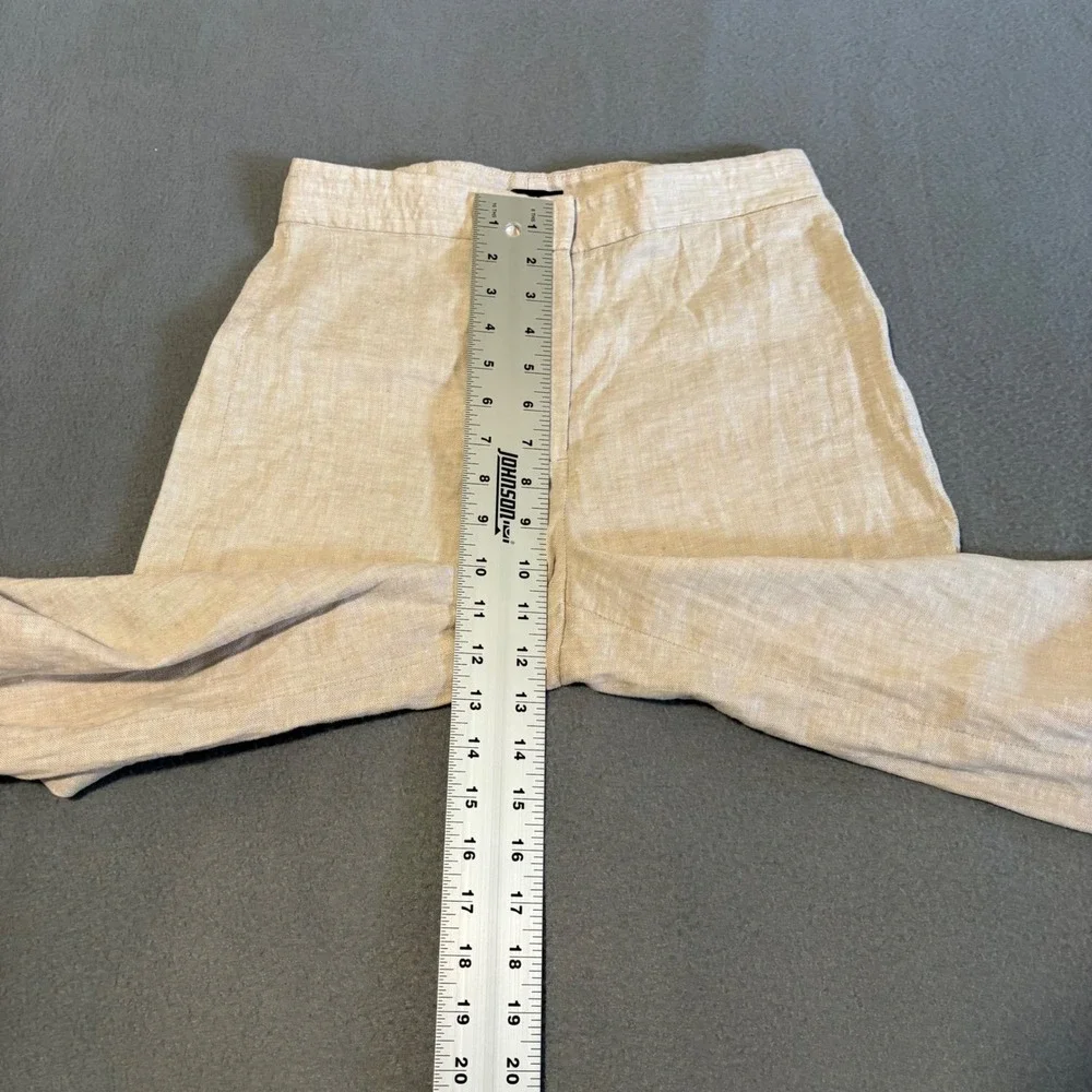 Theory Terena Terra Wash Pants Womens 4 Beige Linen Blend Wide Leg H0503216 FLAW